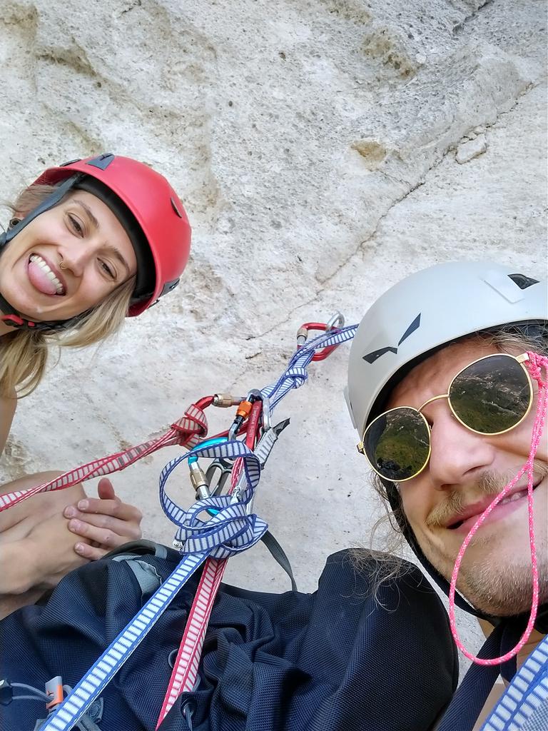 Chilling in 120m hight in finale ligure climbing area